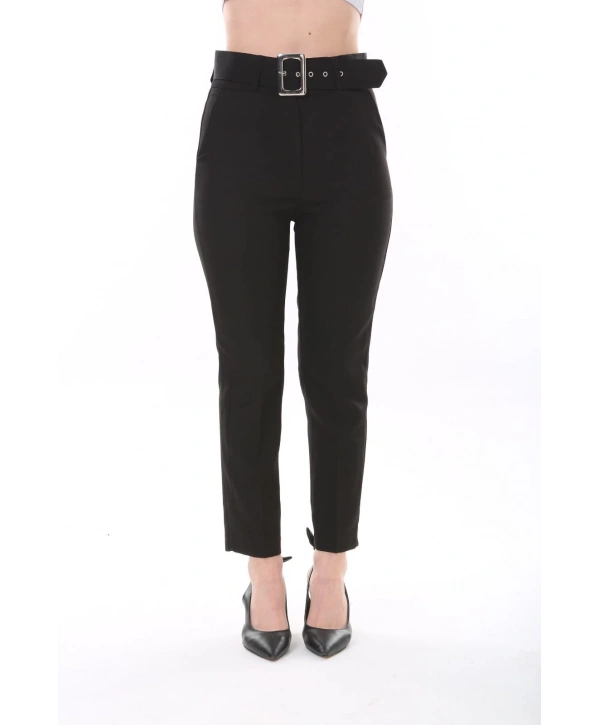 Kadın Atlas Kumaş Cepli Kemerli Pantolon