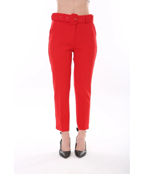 Kadın Atlas Kumaş Cepli Kemerli Pantolon