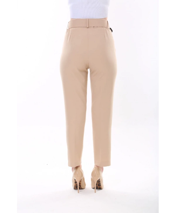 Kadın Atlas Kumaş Cepli Kemerli Pantolon