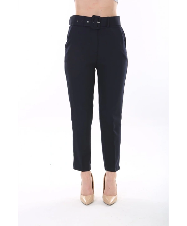 Kadın Atlas Kumaş Cepli Kemerli Pantolon