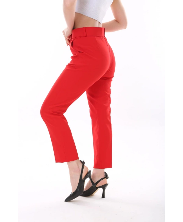 Kadın Atlas Kumaş Cepli Kemerli Pantolon