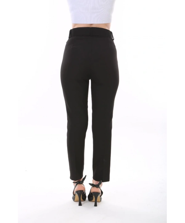 Kadın Atlas Kumaş Cepli Kemerli Pantolon