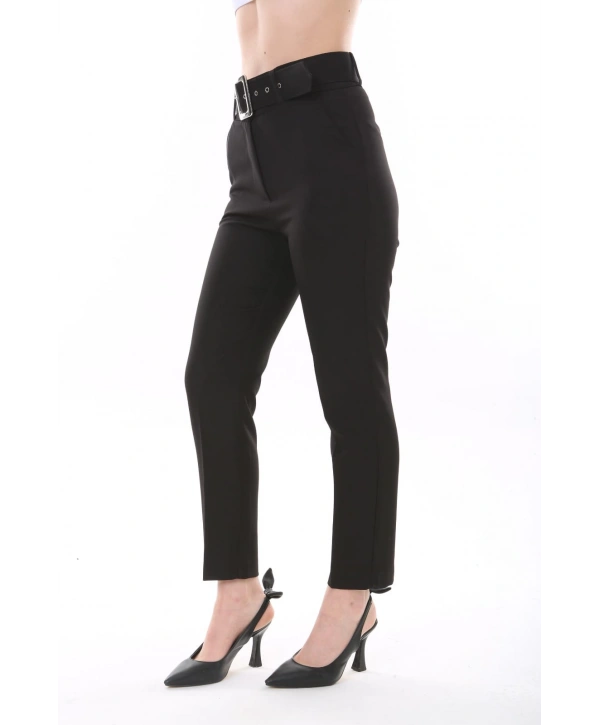 Kadın Atlas Kumaş Cepli Kemerli Pantolon