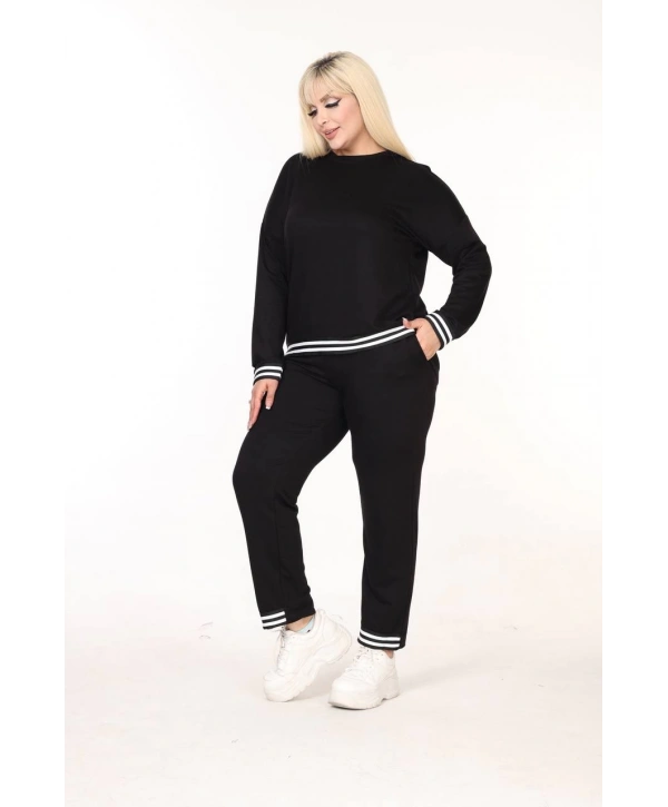 Kadın Büyük Beden Alt Şeritli Cepli İkiiplik Kumaş Yüksek Bel Takım