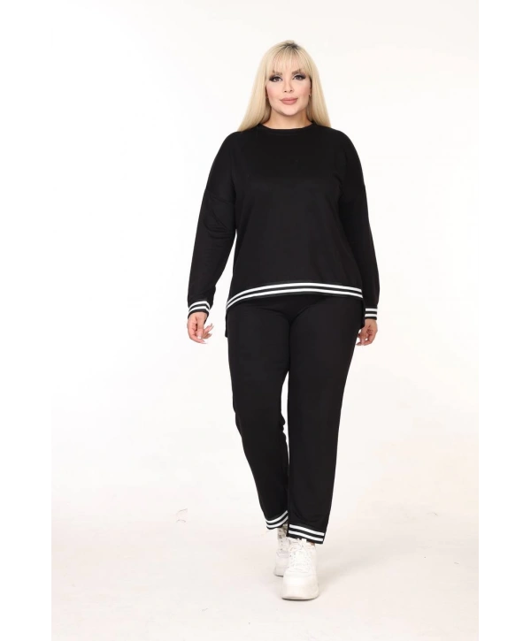 Kadın Büyük Beden Alt Şeritli Cepli İkiiplik Kumaş Yüksek Bel Takım