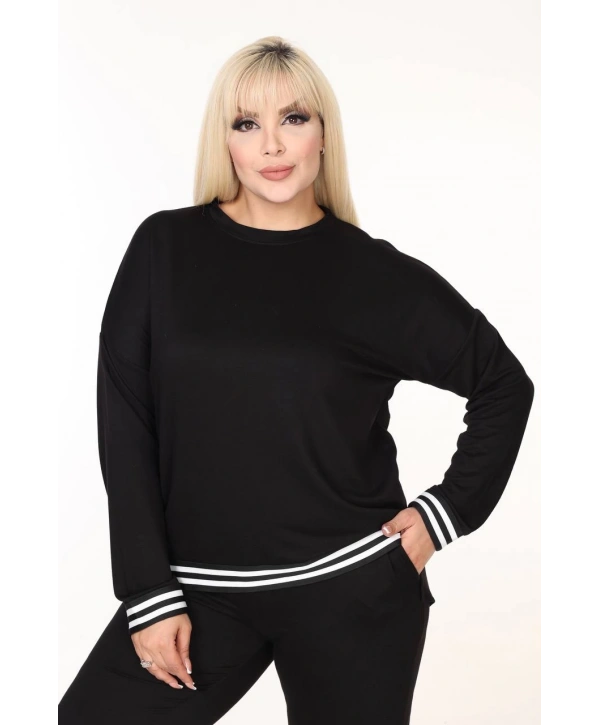 Kadın Büyük Beden Alt Şeritli Cepli İkiiplik Kumaş Yüksek Bel Takım