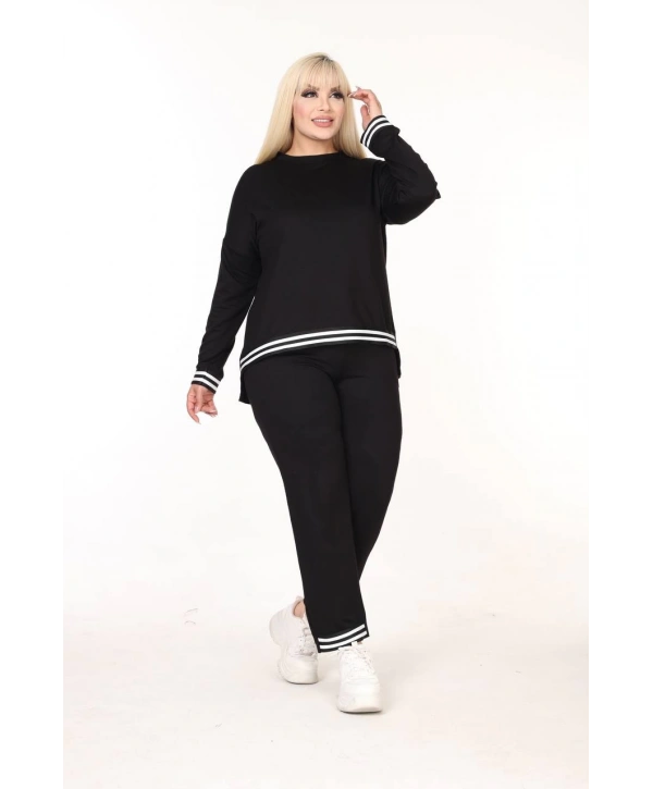 Kadın Büyük Beden Alt Şeritli Cepli İkiiplik Kumaş Yüksek Bel Takım