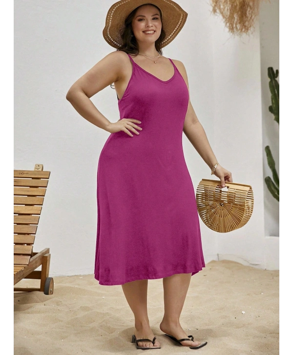 Kadın Büyük Beden Askılı Viskon Elbise