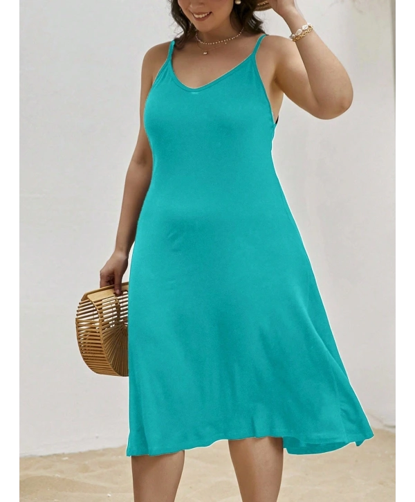 Kadın Büyük Beden Askılı Viskon Elbise