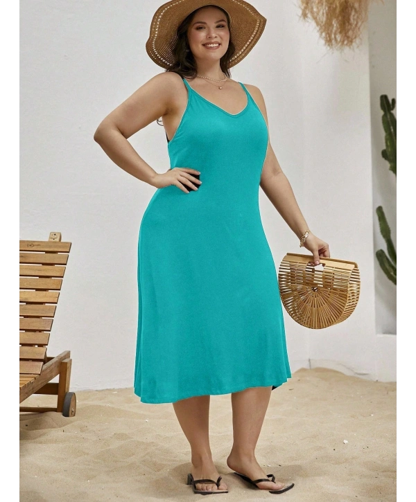 Kadın Büyük Beden Askılı Viskon Elbise