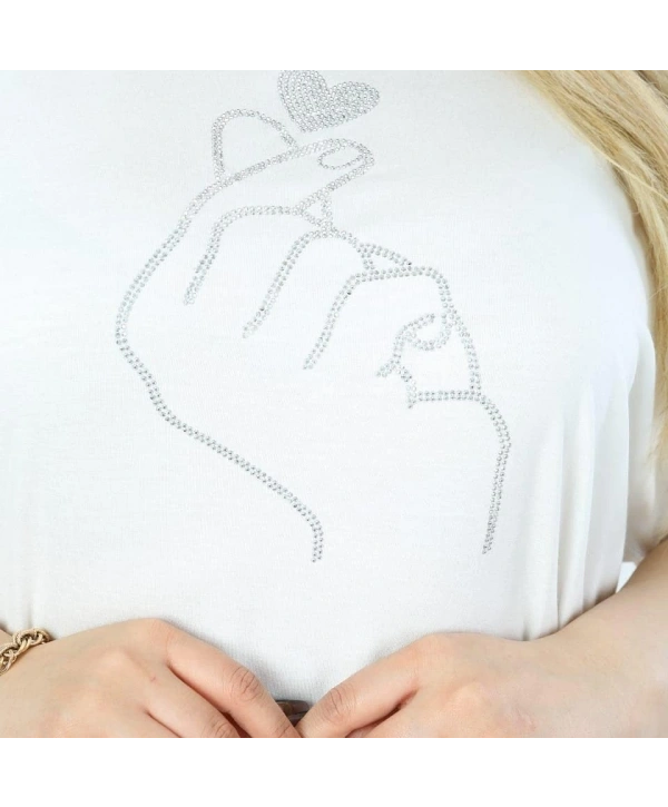 Kadın Büyük Beden Beyaz Taş Detaylı Bluz