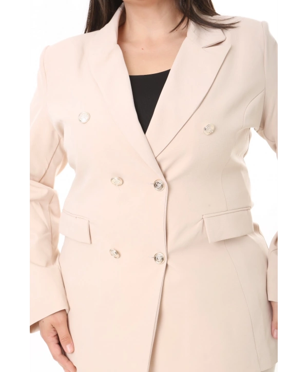 Kadın Büyük Beden Dokuma Atlas Kumaş Pantolon Ceket Takım Elbise 10ctk1657