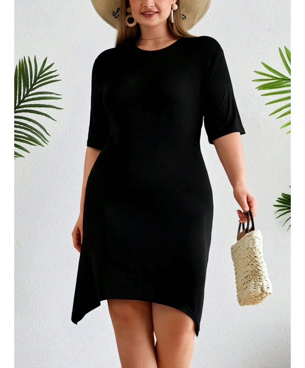 Kadın Büyük Beden Etek Detaylı Viskon Elbise
