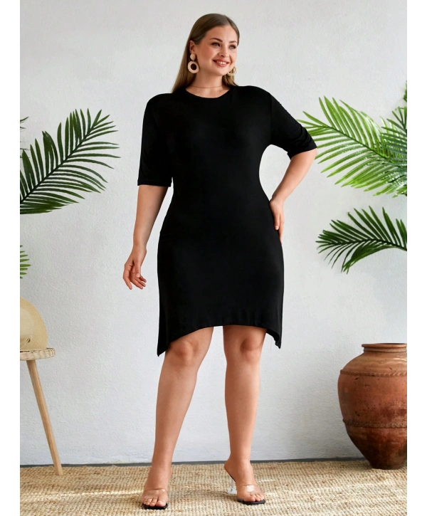 Kadın Büyük Beden Etek Detaylı Viskon Elbise