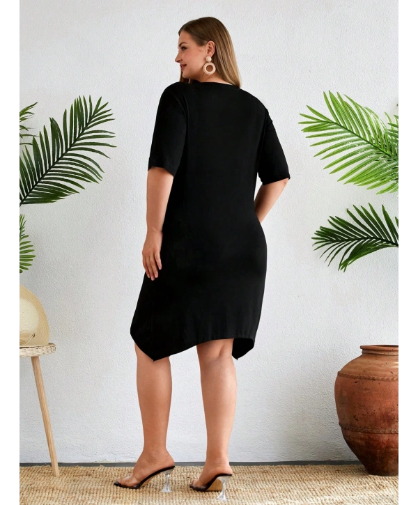 Kadın Büyük Beden Etek Detaylı Viskon Elbise