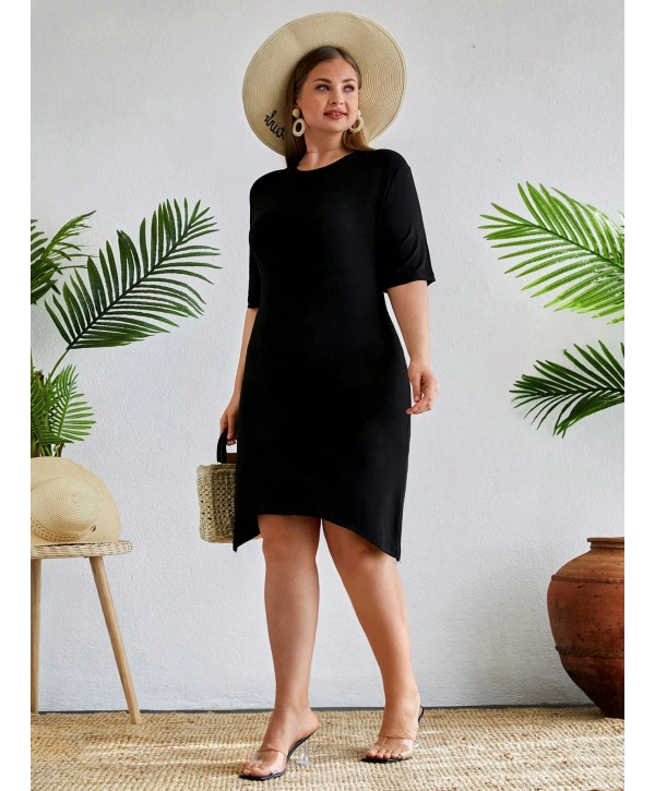 Kadın Büyük Beden Etek Detaylı Viskon Elbise