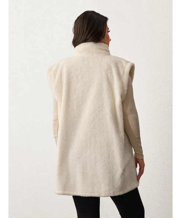 Kadın Büyük Beden Fermuarlı Welsoft Peluş Kolsuz Yelek