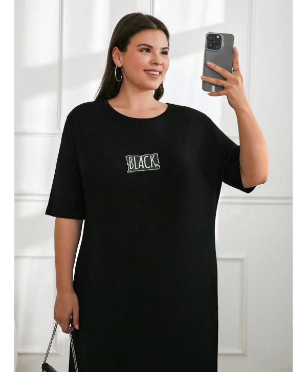 Kadın Büyük Beden Kısa Kollu Baskılı Cepli Viskon Elbise