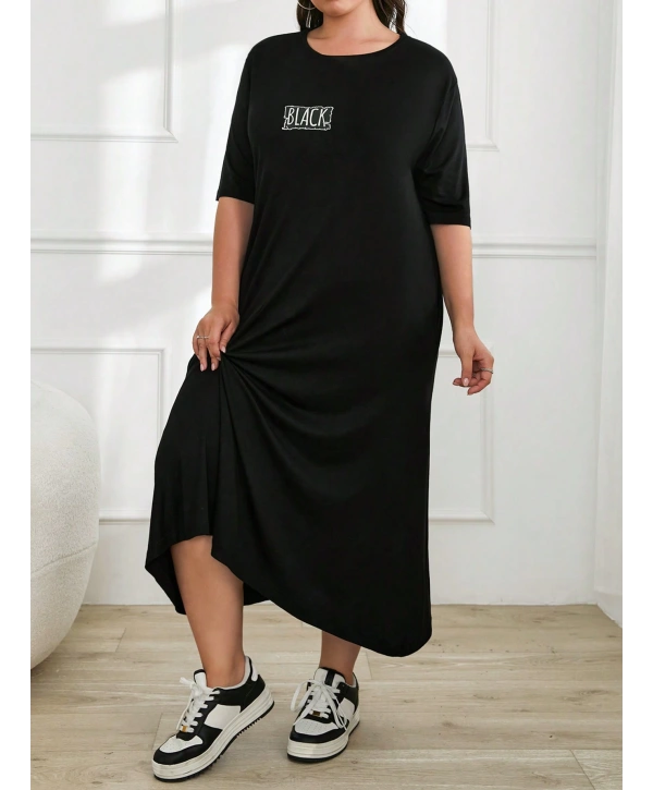 Kadın Büyük Beden Kısa Kollu Baskılı Cepli Viskon Elbise