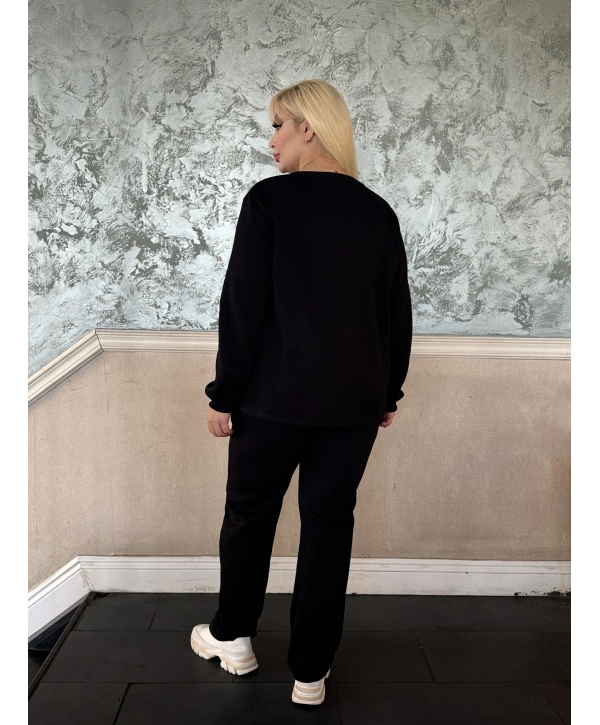 Kadın Büyük Beden Uzun Kollu Baskılı Cepli Üçiplik Eşofman Takım