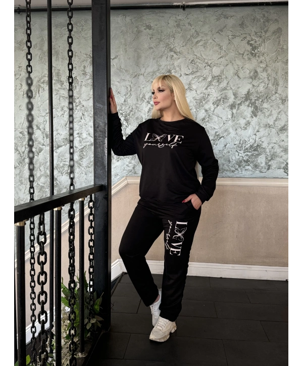 Kadın Büyük Beden Uzun Kollu Baskılı Cepli İkiiplik Eşofman Takım