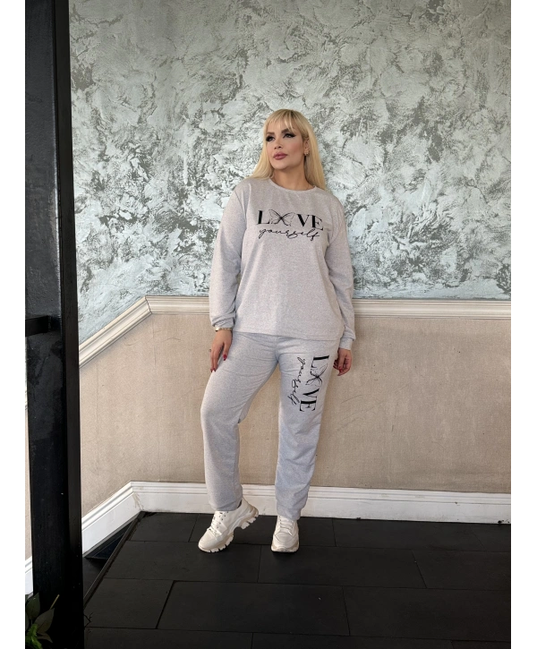 Kadın Büyük Beden Uzun Kollu Baskılı Cepli İkiiplik Eşofman Takım