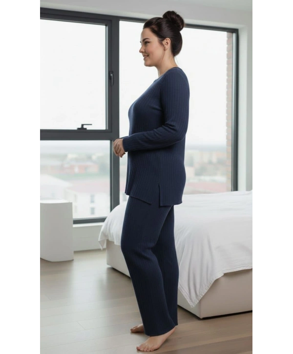 Kadın Büyük Beden Uzun Kollu Yüksek Bel Şardonlu Bisiklet Yaka Cepli Takım