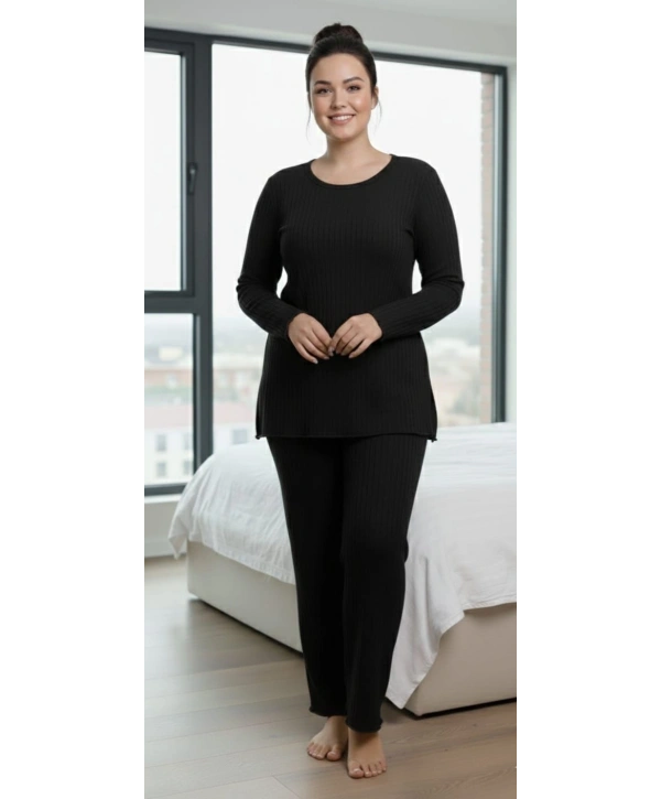 Kadın Büyük Beden Uzun Kollu Yüksek Bel Şardonlu Bisiklet Yaka Cepli Takım