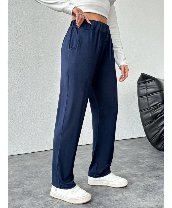 Kadın Büyük Beden Viskon Kumaş Lıkralı Cepli Yüksek Bel Eşofman Altı