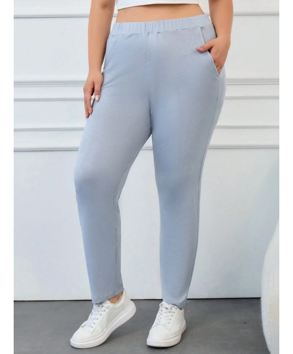 Kadın Büyük Beden Viskon Kumaş Lıkralı Cepli Yüksek Bel Eşofman Altı