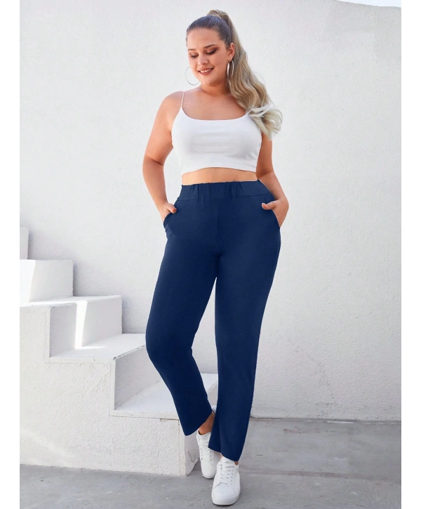 Kadın Büyük Beden Viskon Kumaş Lıkralı Cepli Yüksek Bel Eşofman Altı