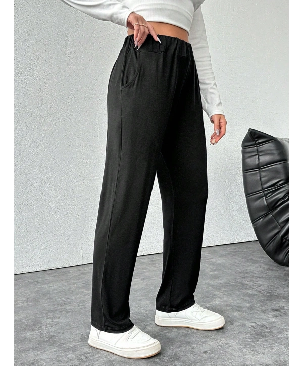 Kadın Büyük Beden Viskon Kumaş Lıkralı Cepli Yüksek Bel Eşofman Altı