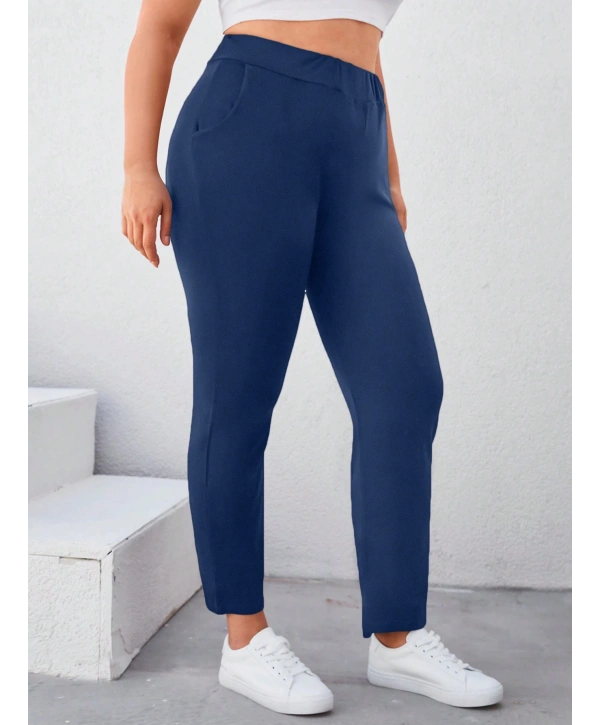 Kadın Büyük Beden Viskon Kumaş Lıkralı Cepli Yüksek Bel Eşofman Altı