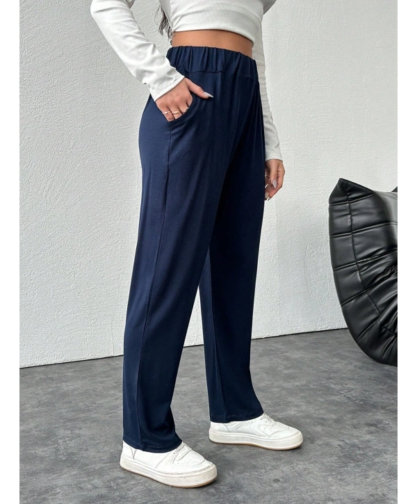 Kadın Büyük Beden Viskon Kumaş Lıkralı Cepli Yüksek Bel Eşofman Altı