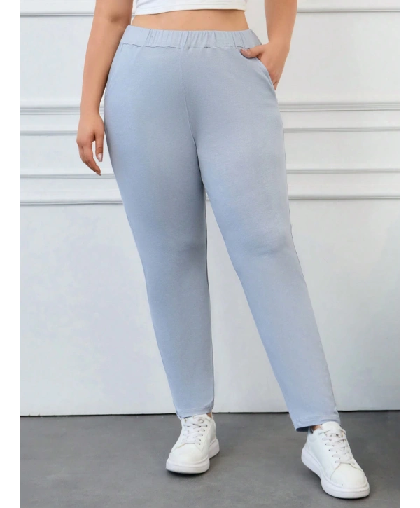 Kadın Büyük Beden Viskon Kumaş Lıkralı Cepli Yüksek Bel Eşofman Altı