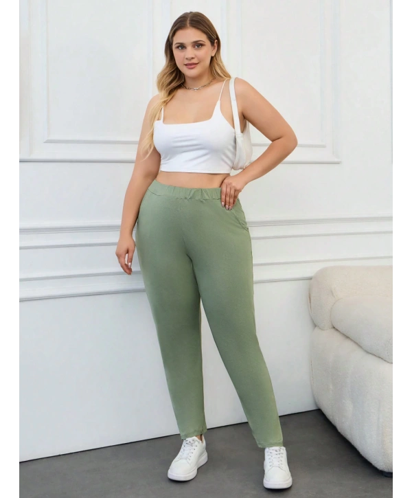 Kadın Büyük Beden Viskon Kumaş Lıkralı Cepli Yüksek Bel Eşofman Altı