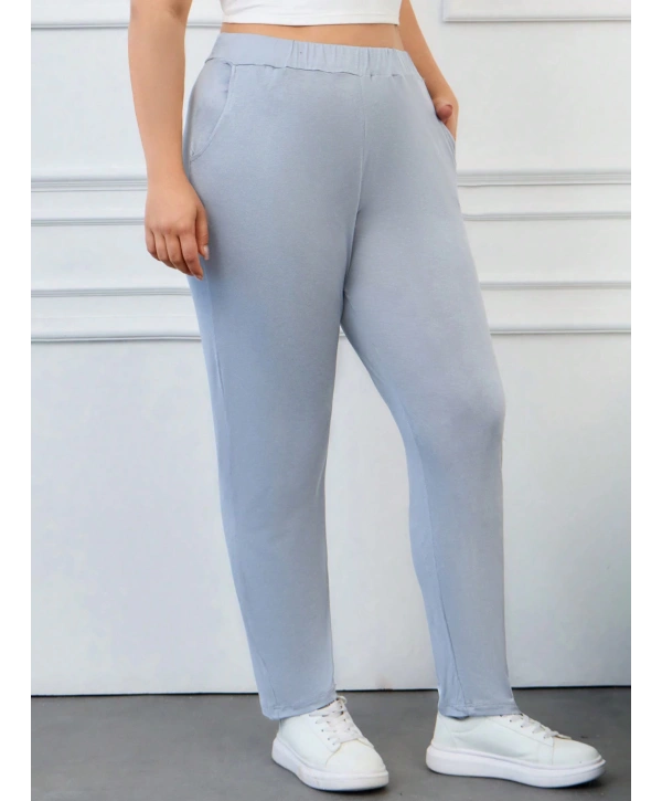 Kadın Büyük Beden Viskon Kumaş Lıkralı Cepli Yüksek Bel Eşofman Altı