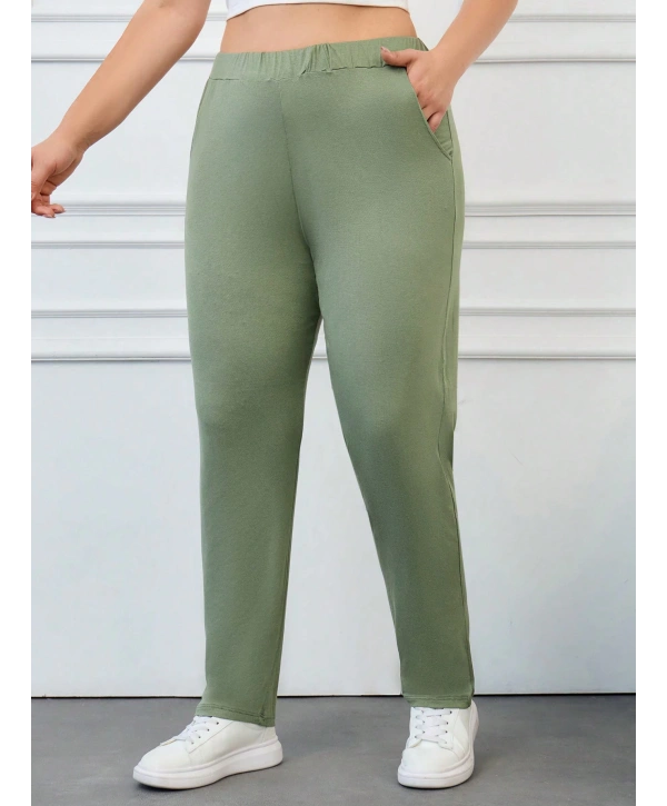 Kadın Büyük Beden Viskon Kumaş Lıkralı Cepli Yüksek Bel Eşofman Altı