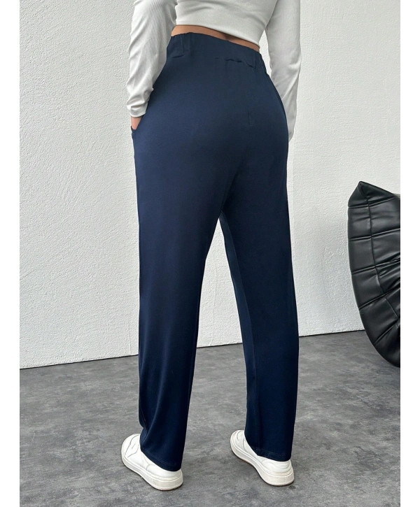 Kadın Büyük Beden Viskon Kumaş Lıkralı Cepli Yüksek Bel Eşofman Altı