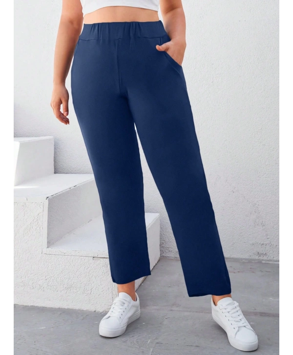 Kadın Büyük Beden Viskon Kumaş Lıkralı Cepli Yüksek Bel Eşofman Altı