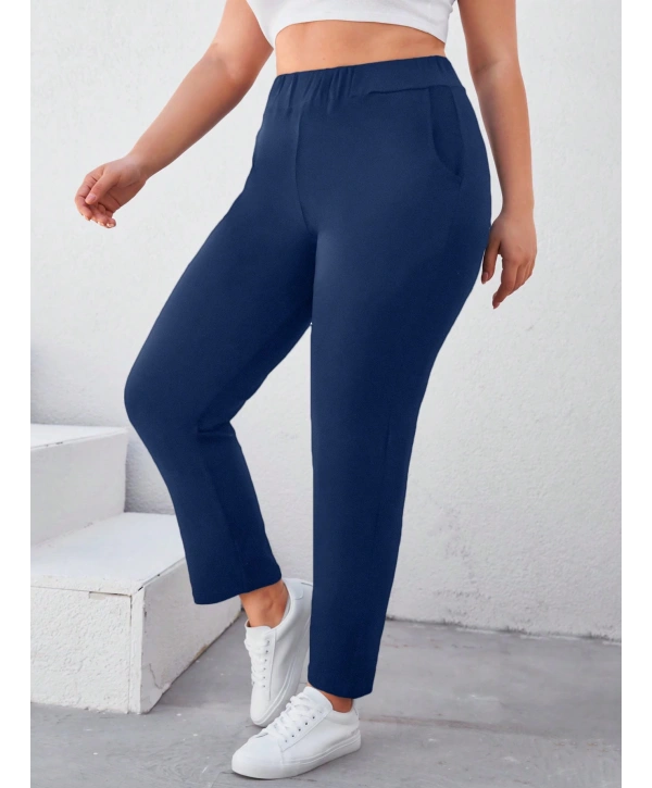 Kadın Büyük Beden Viskon Kumaş Lıkralı Cepli Yüksek Bel Eşofman Altı