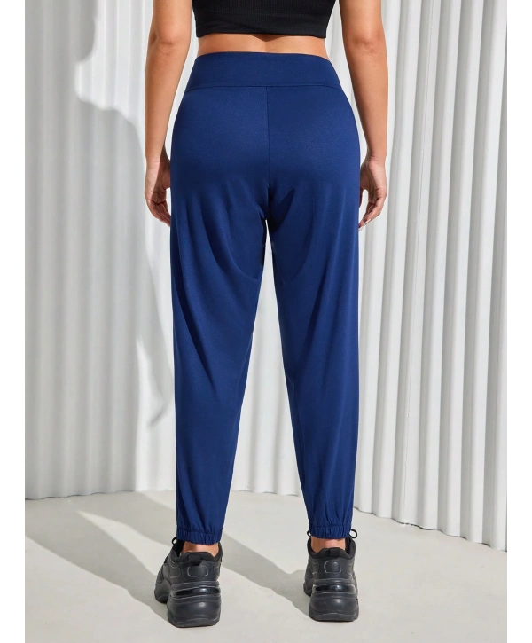 Kadın Büyük Beden Viskon Kumaş Likralı Cepli Yüksek Bel Kuşaklı Eşofman Altı