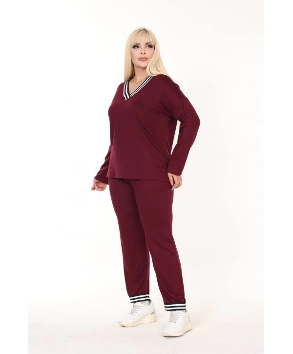 Kadın Büyük Beden Yaka Şeritli Cepli İkiiplik Kumaş Yüksek Bel Takım