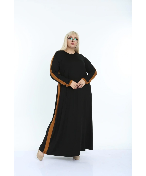 Kadın Kiremit Büyük Beden Şerit Detaylı Elbise