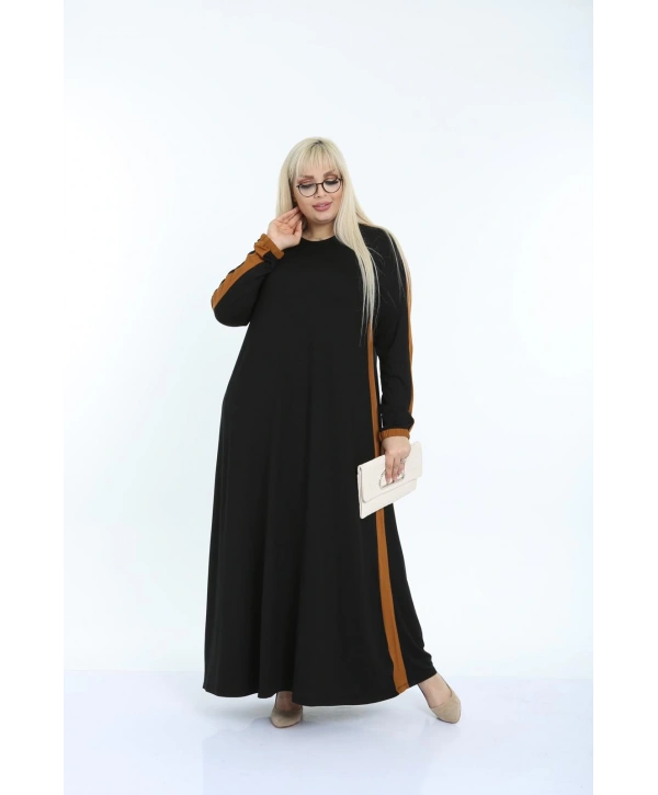 Kadın Kiremit Büyük Beden Şerit Detaylı Elbise