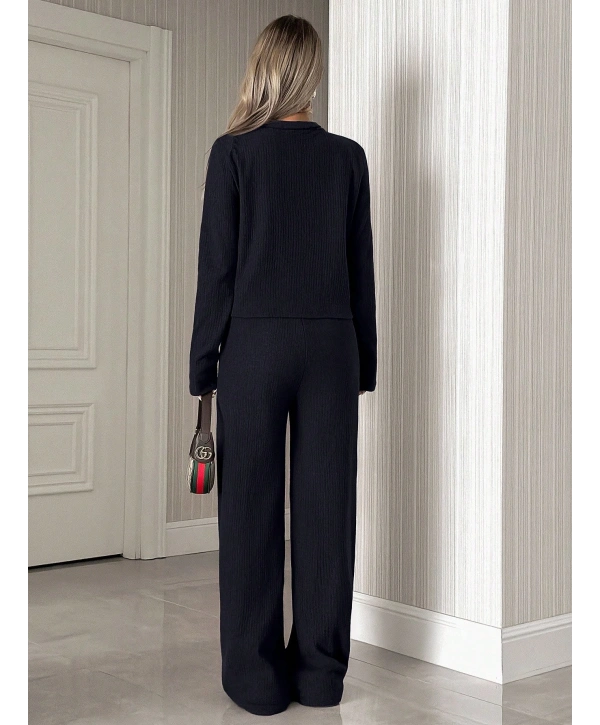 Kadın Uzun Kollu Yaka Düğmeli Yüksek Bel İkili Takım