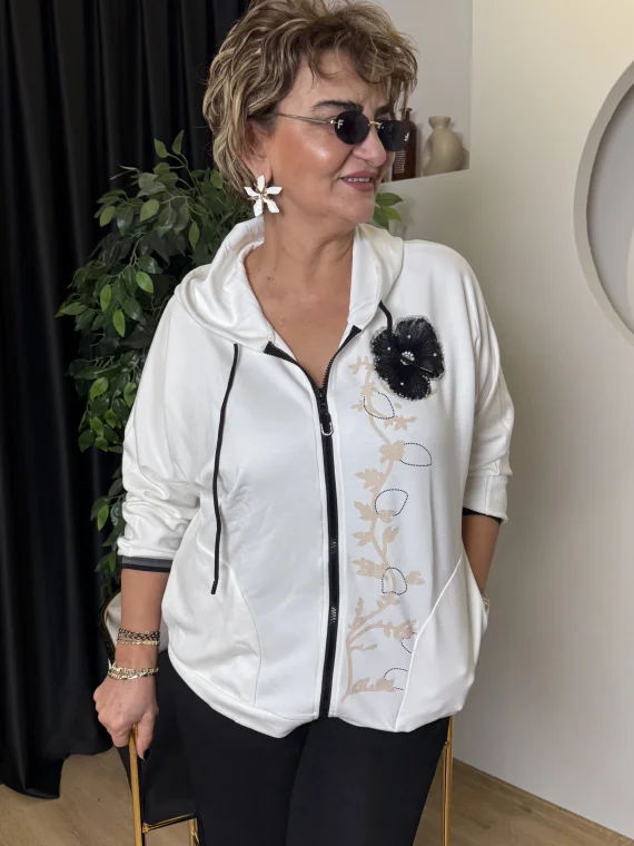 Beyaz Fermuarlı Sweat 5010