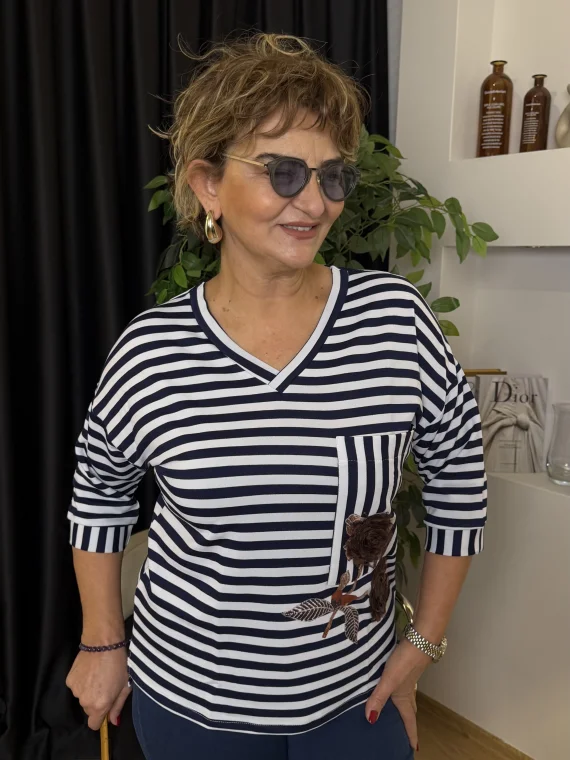 Lacivert Desenli Çizgili Bluz 5538