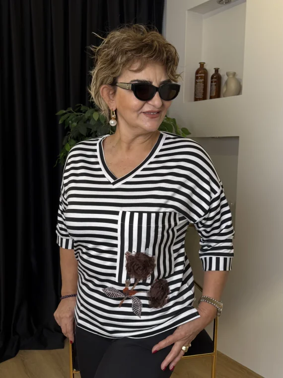 Siyah Desenli Çizgili Bluz 5538