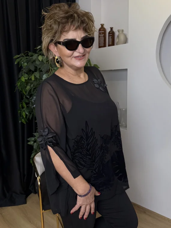 Siyah Desenli Şifon Bluz 5053